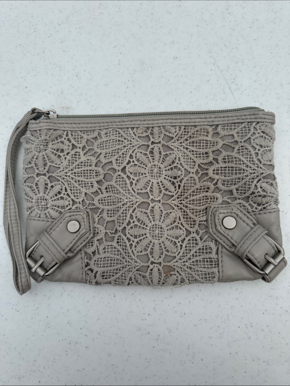 Gray Lace Wristlet Clutch - Neutral Gray Women's Bag